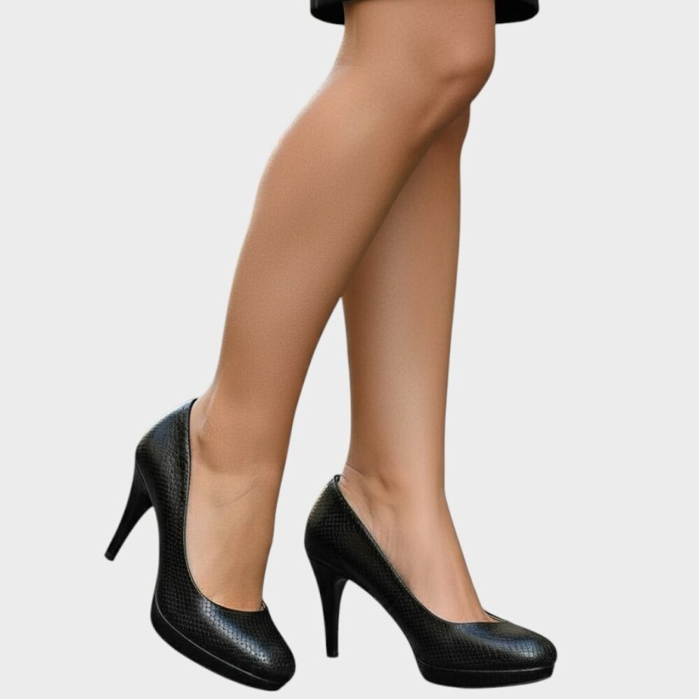 Bandolino Womens 7.5M Black Croc Embossed Platform Pumps Stiletto Career Heels
